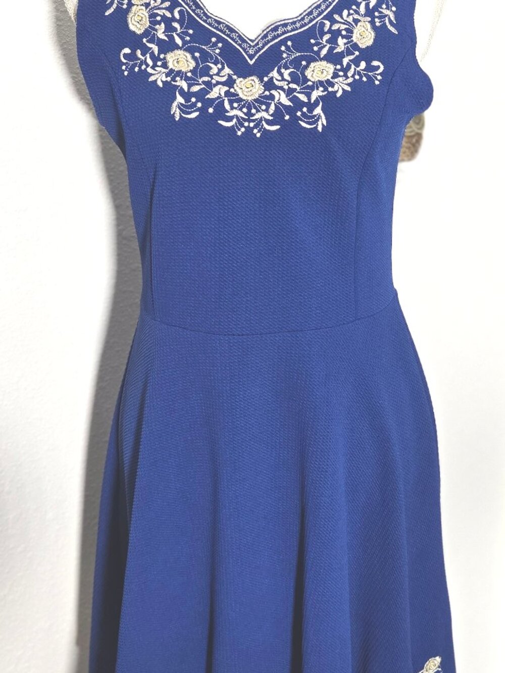 Vintage Yi Sheng Yuan Blue Dress XL | Embroidered Floral Tenniscore Mini